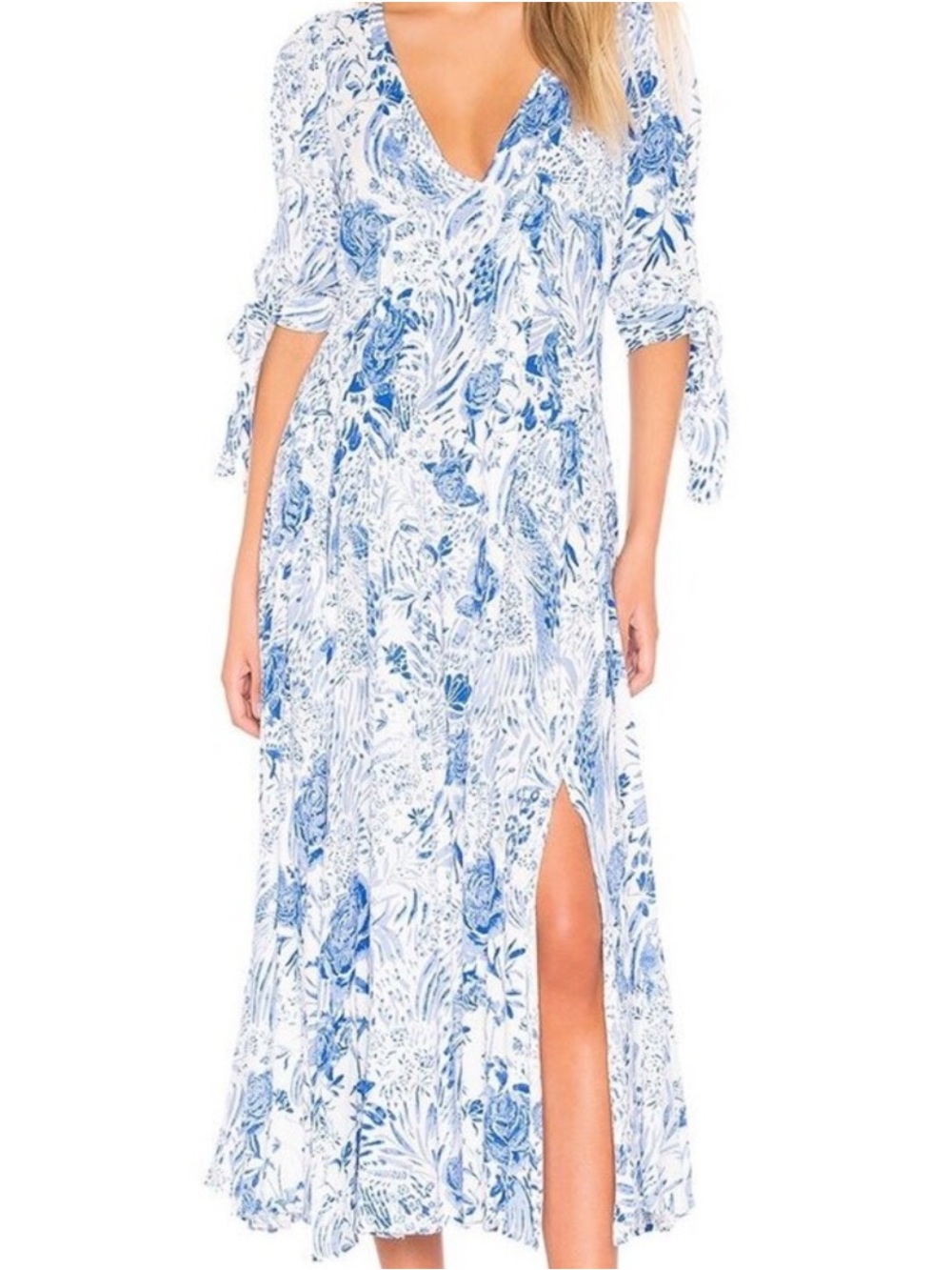 Free People Forever Always Dress Coquette White Blue Floral Midi Dress Womens 4 - Picture 2 of 9